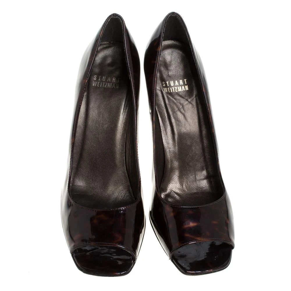 Stuart Weitzman Stuart Weitzman Brown Patent Leather Peep Toe Pumps Size 39 3
