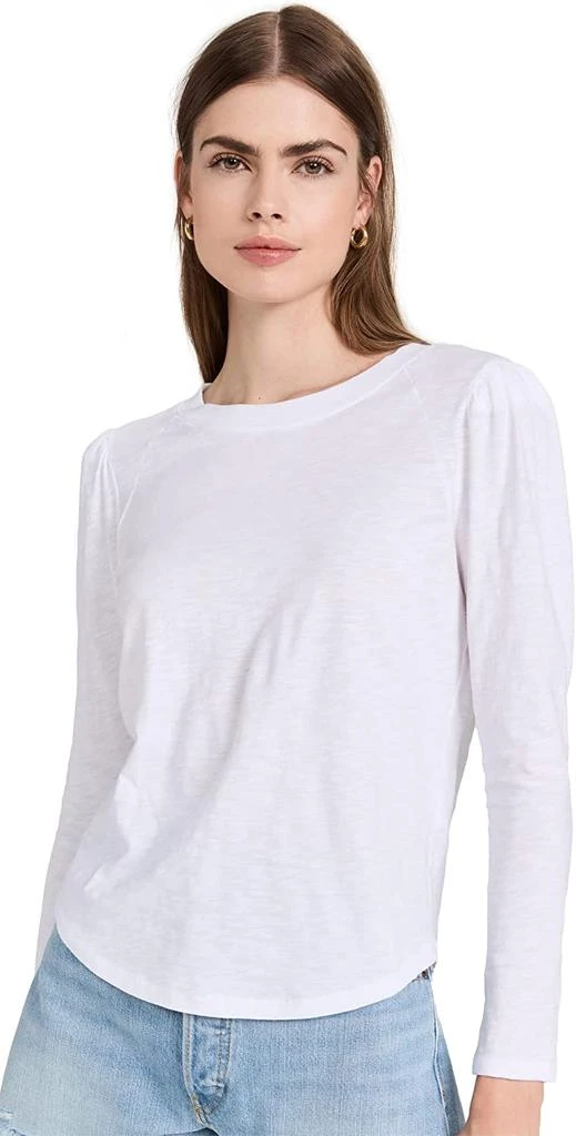 VERONICA BEARD Jean Women's Mason Baseball Tee, White Long Sleeve T-Shirt 1