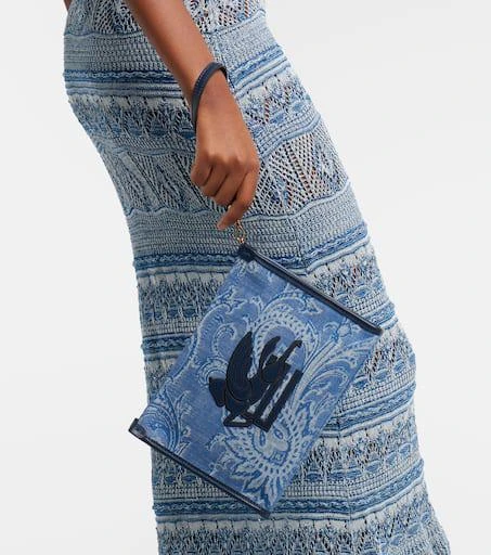 ETRO Eyes Mini embroidered denim jacquard pouch 2