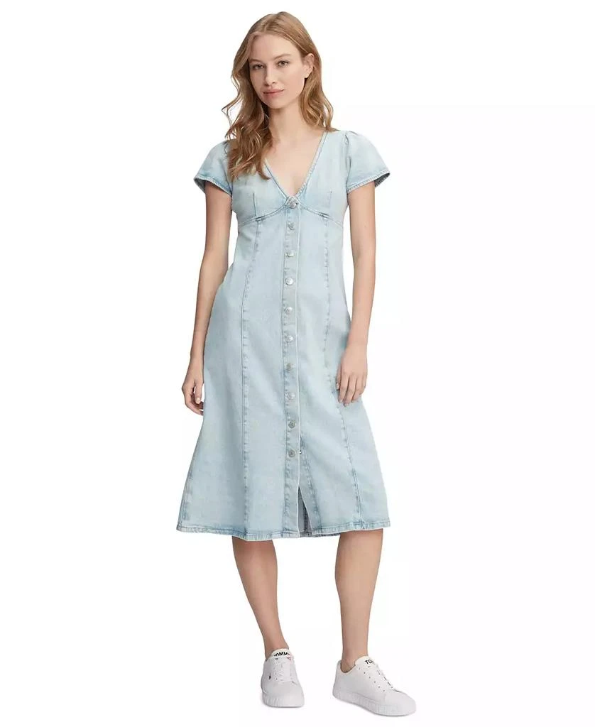 Tommy Jeans Women's Short-Sleeve Button-Up Denim Midi Dress 1