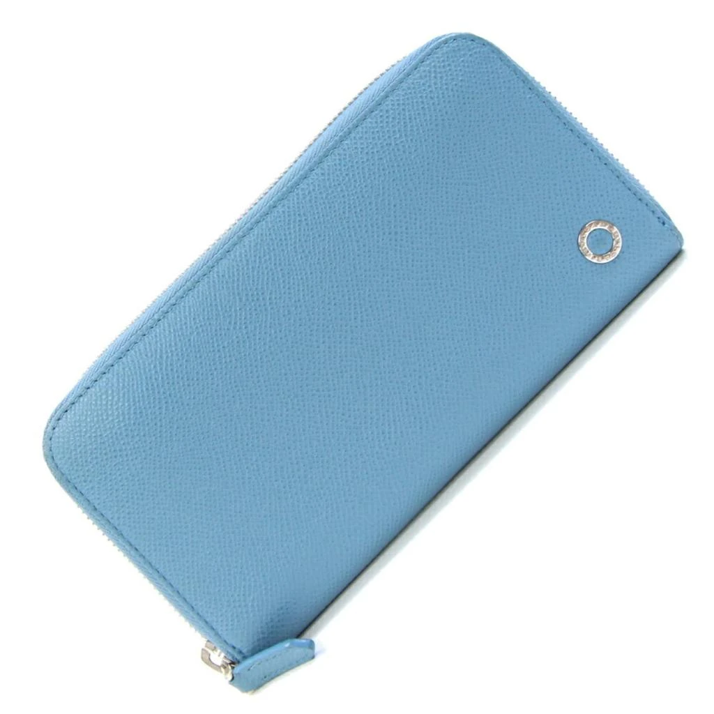 BVLGARI blue Navy Leather Long Wallet (Bi-Fold) (Pre-Owned)