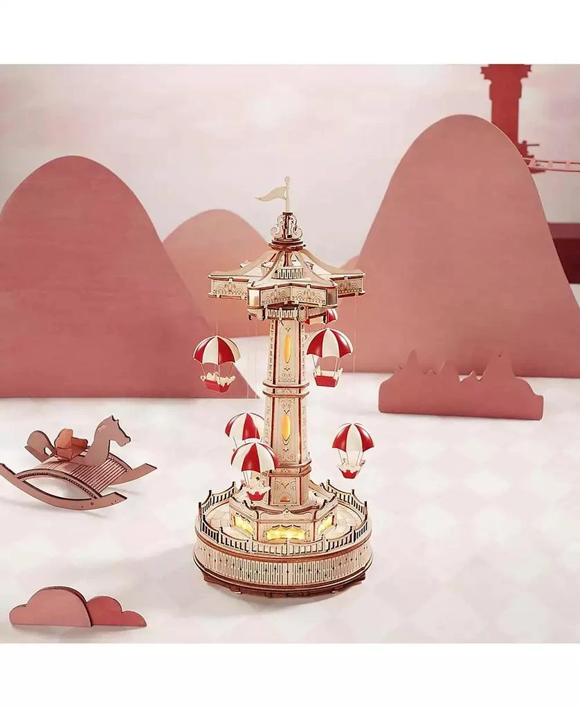 Robotime 3D Wooden Puzzle Parachute Tower DIY Model Gift for Birthday Children Adult, 5.51"5.51"11.8" 4