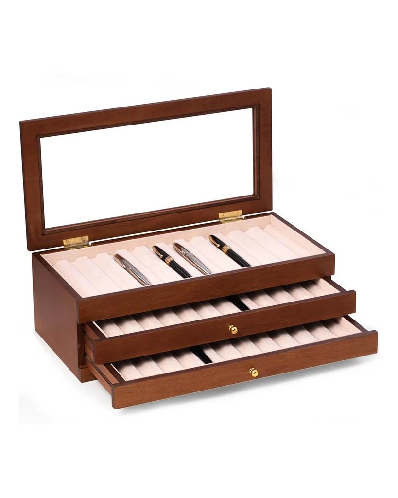 Bey-Berk Men's 36-Pen Cherry Wood 3-Level Storage Case 1