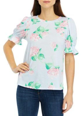 Crown & Ivy™ Ivy Womens Smocked Puff Sleeve Printed T Shirt 1