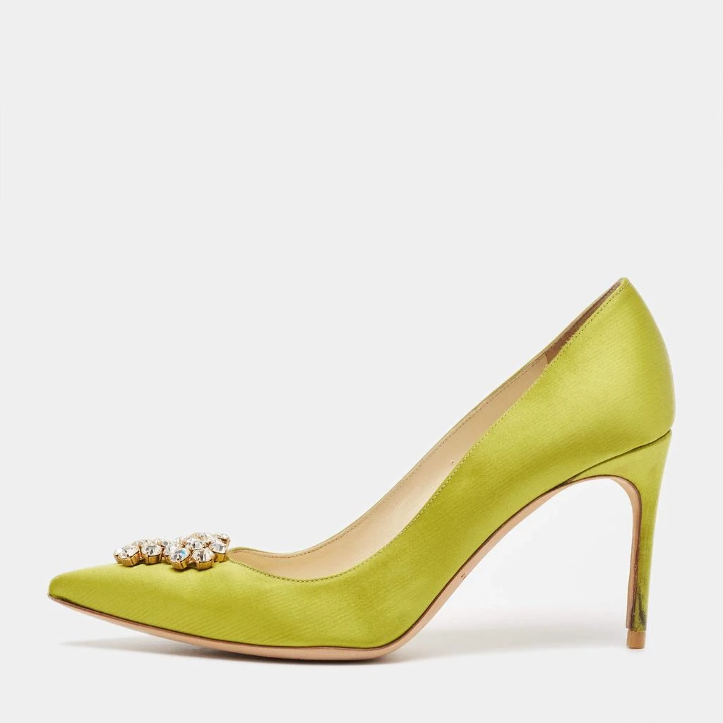 Brian Atwood Brian Atwood Green Satin Crystal Embellished Pointed Toe Pumps Size 39.5 1