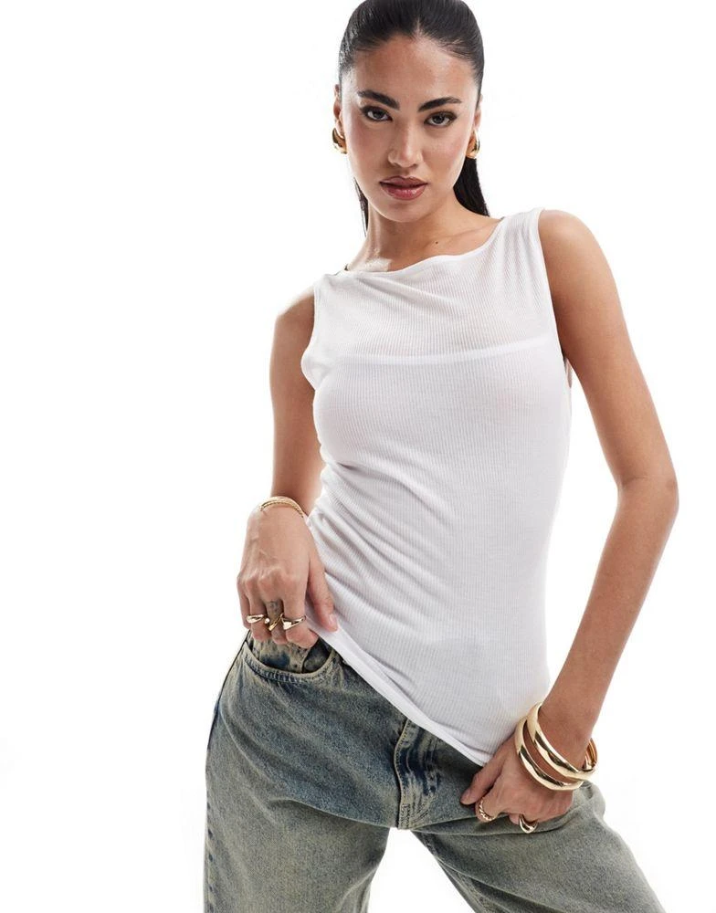 Abercrombie & Fitch Abercrombie & Fitch slash layered sheer rib tank top in white 1