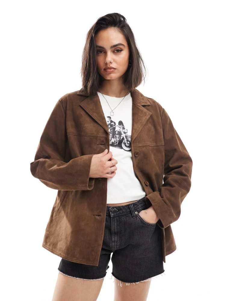 ASOS ASOS DESIGN real suede 70s jacket in brown 1