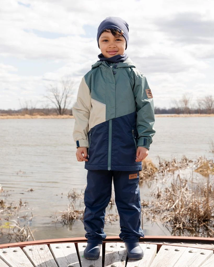 Deux par Deux Mid-Season Jacket in Recycled Polyester Dark Green, Beige and Navy 3