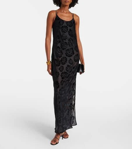 green emerald velvet dress Baltic Born Womens Arabella Embroidered Tulle Maxi Dress | Dusty Blue Floral main image 1