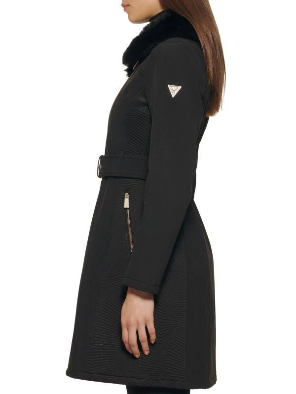 GUESS Faux Fur Collar Belted Car Coat 2
