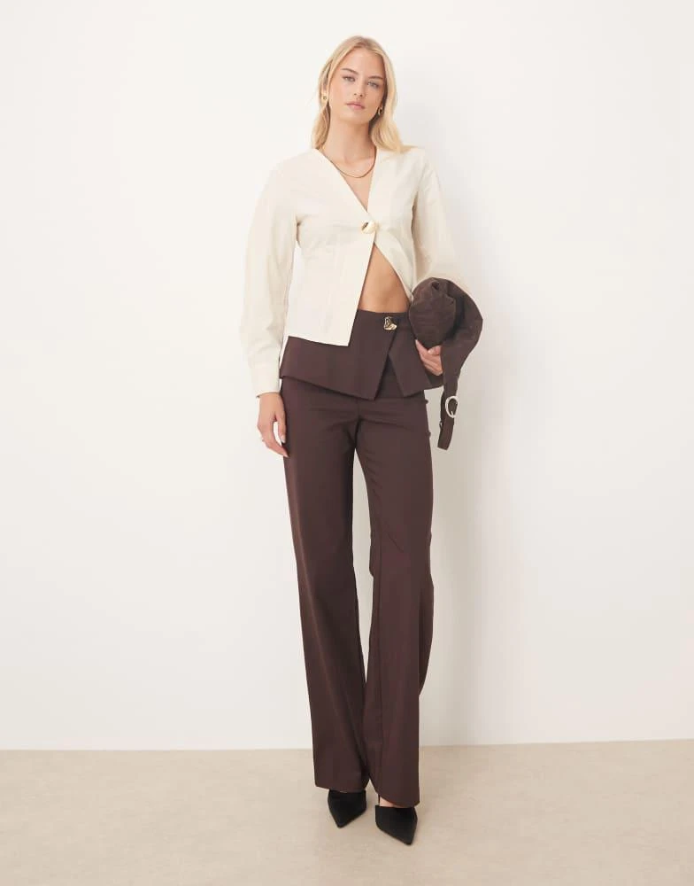 ASOS ASOS DESIGN Tall tailored fold over gold button straight leg trousers in mulberry