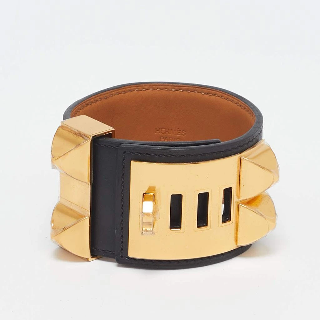 Hermes Hermes Collier de Chien Black Leather Gold Plated Cuff Bracelet 2