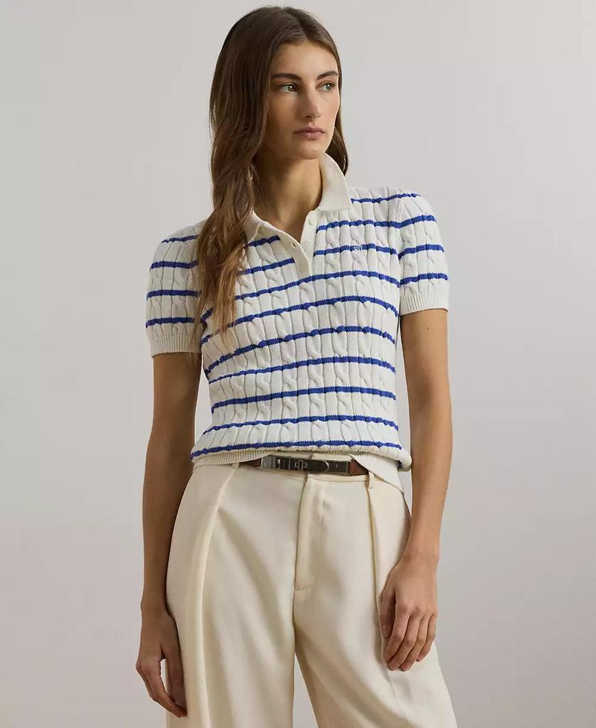 Ralph Lauren Women's Striped Cable-Knit Cotton Polo Sweater