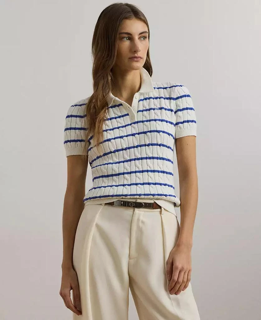 Ralph Lauren Women's Striped Cable-Knit Cotton Polo Sweater 1