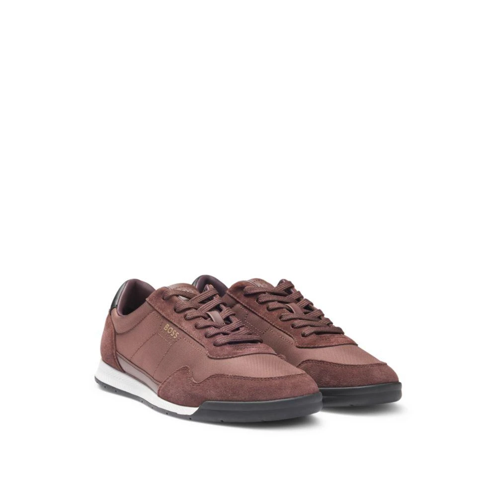 Hugo Boss Mixed-material lace-up trainers with suede trims 1