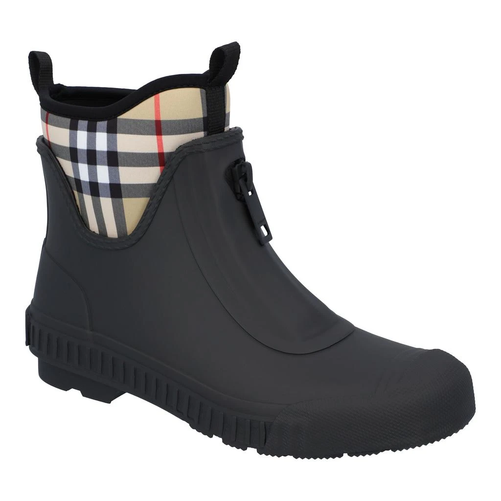Burberry women check panel rain boots in black rubber 1
