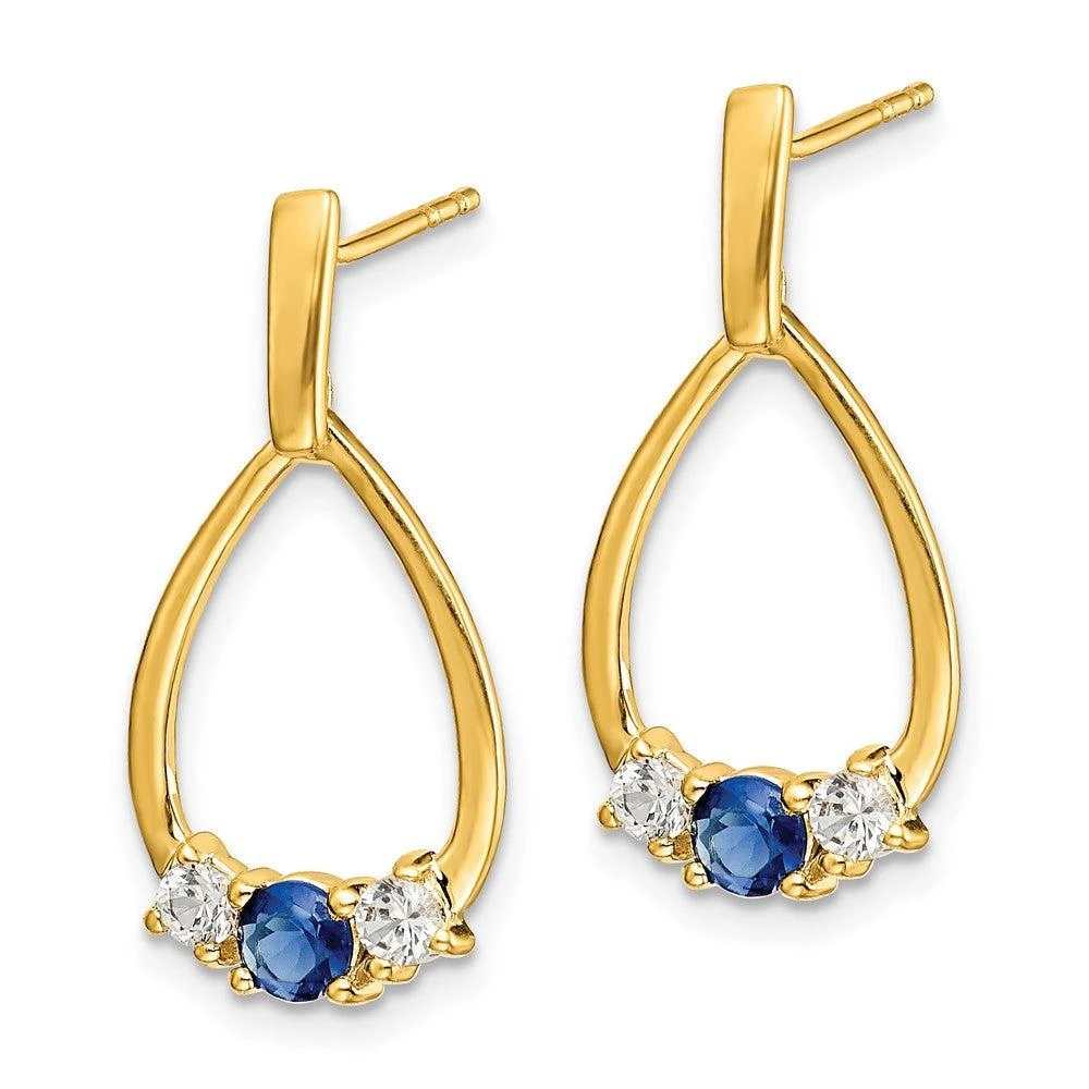 Diamond2Deal 14k Yellow Gold Blue and White Sapphire Dangle Earrings 2