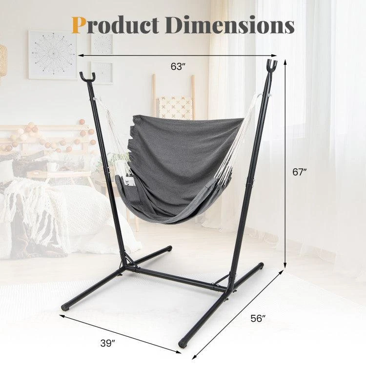 Hivvago Hammock Chair with Stand 6-Position Adjustable Height and Side Pocket 6