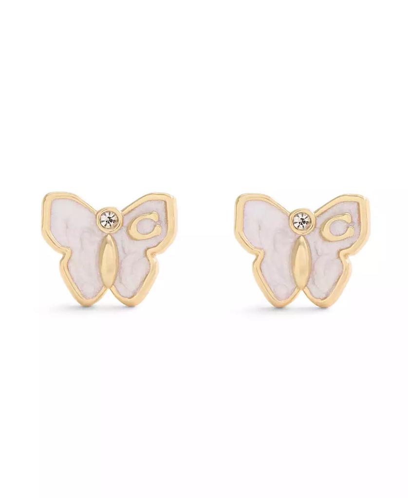 Coach White Enamel Signature Butterfly Stud Earrings