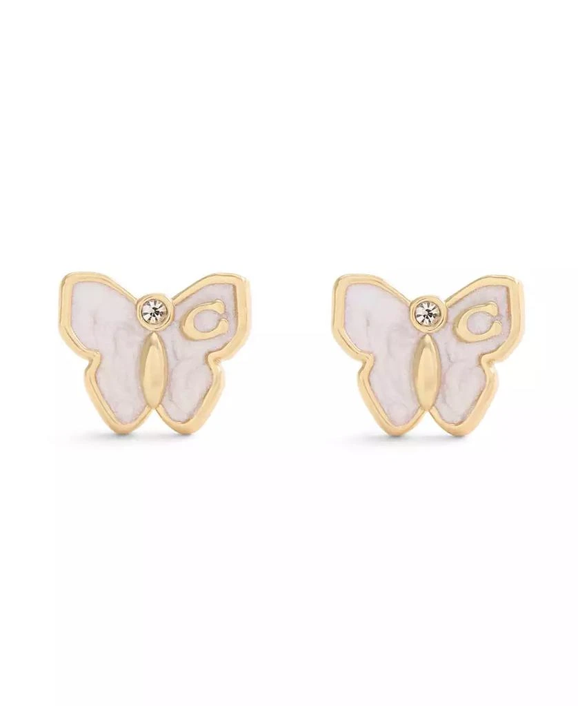 Coach White Enamel Signature Butterfly Stud Earrings 2