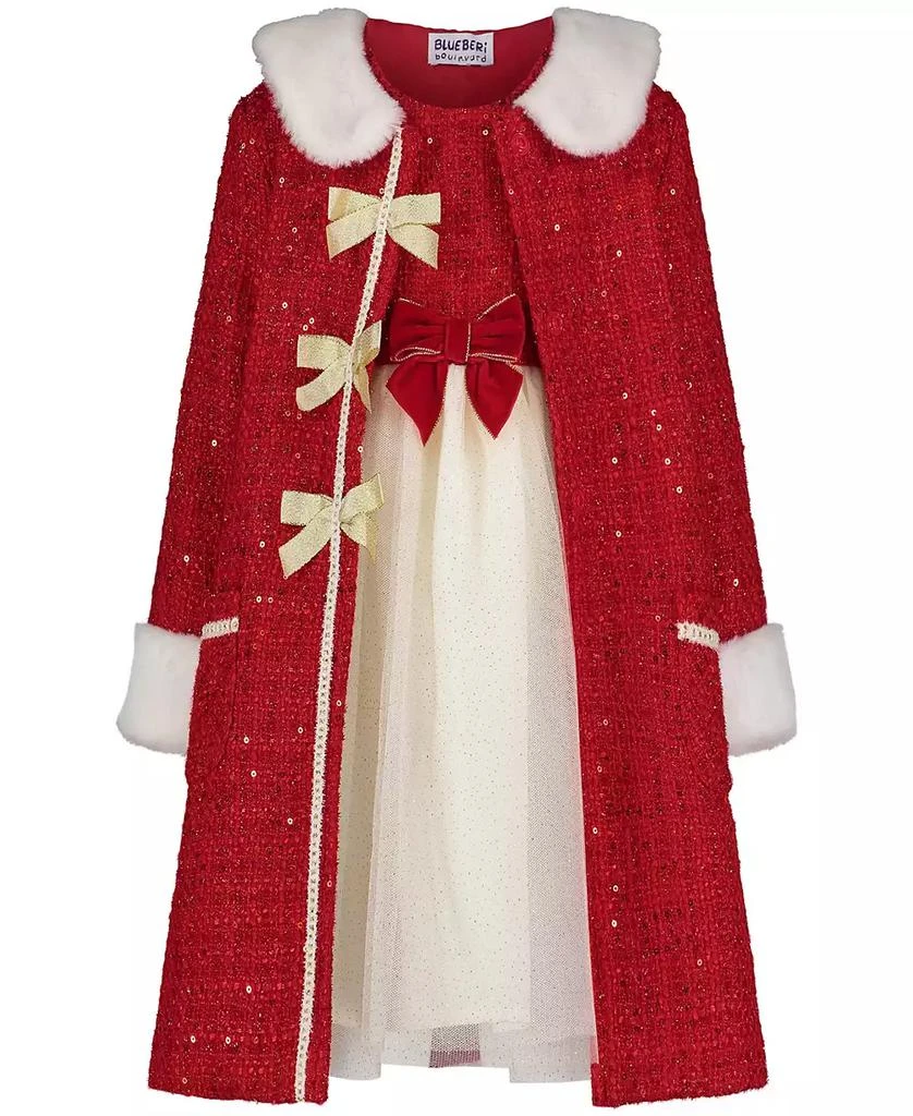 Blueberi Boulevard Fit-and-Flare Sequn Tweed Dress Coat with Hat Set 3