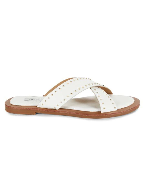 Saks Fifth Avenue Studded Crisscross Leather Flat Sandals 1