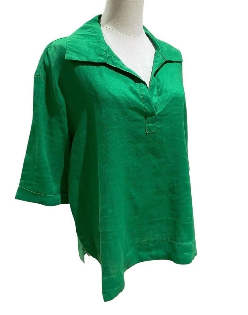 Magaschoni Women's Linen Lounge Summer Casual Blouse In Green 2