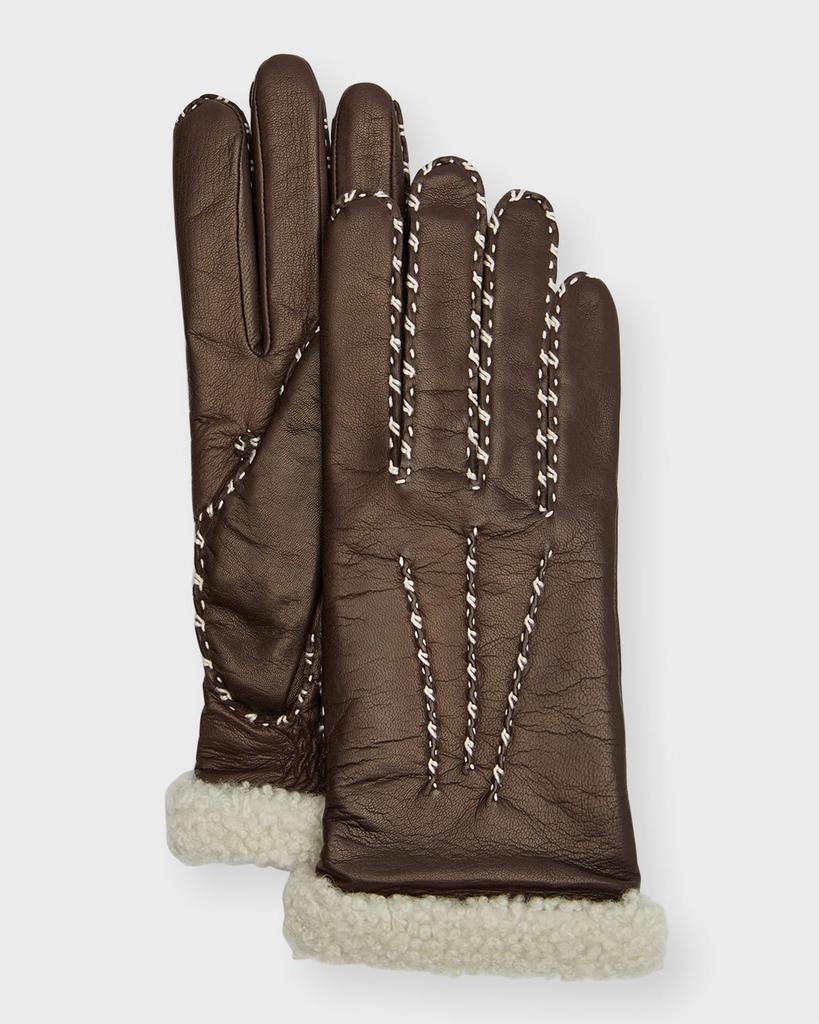 Agnelle Leather Gloves Shearling Cuff