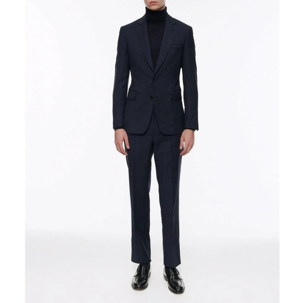 预计3周后发货 Fursac Costume 2 Pièces En Laine À Motif Prince De Galles - Marine - Homme 2