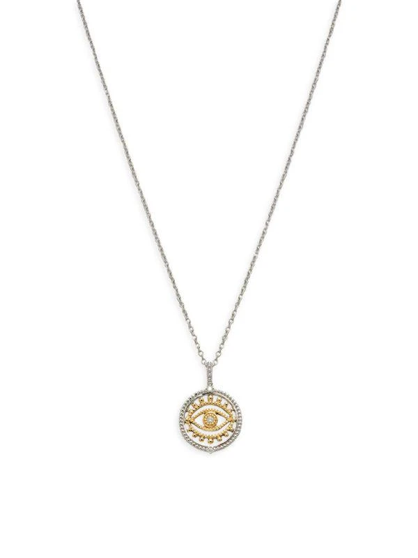 Judith Ripka Two Tone 14K Yellow Gold, Sterling Silver & 0.06 TCW Diamond Necklace 1