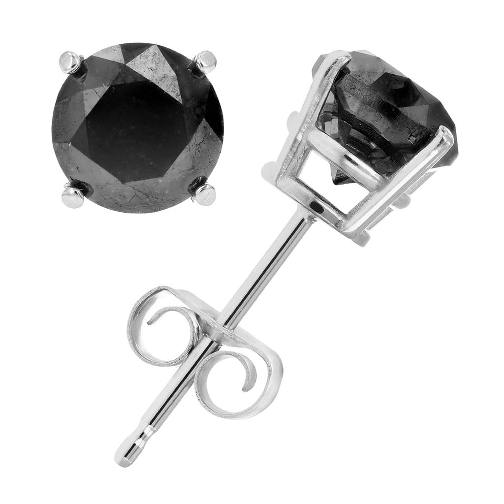 Vir Jewels Black Diamond Stud Earrings .925 Sterling Silver Round with Rhodium Push Backs