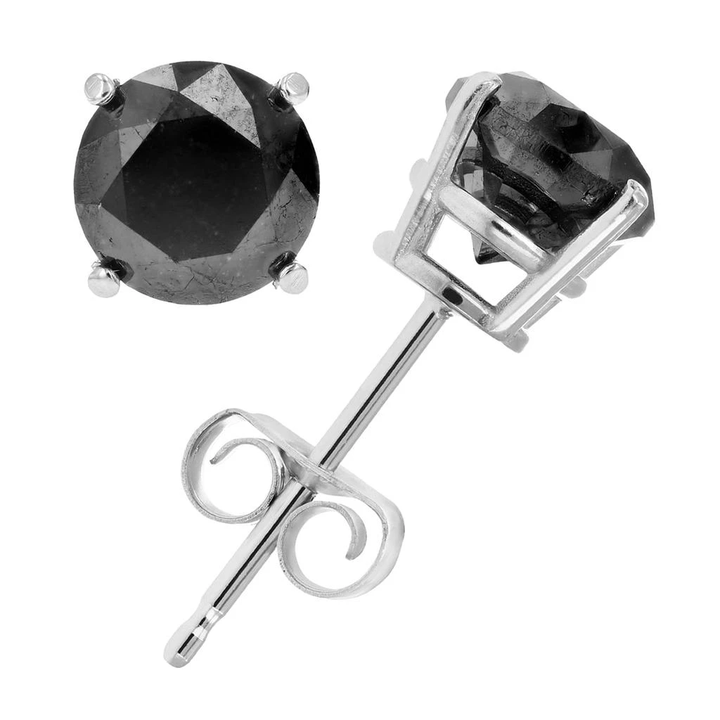 Vir Jewels Black Diamond Stud Earrings .925 Sterling Silver Round with Rhodium Push Backs 1