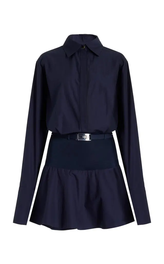 Brandon Maxwell Brandon Maxwell - The Irene Contrast-Panel Cotton Mini Shirtdress - Navy - US 10 - Moda Operandi 1