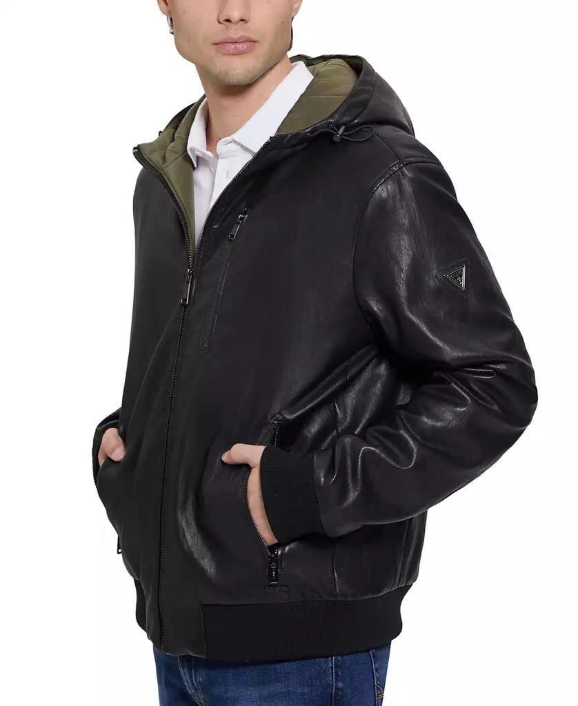GUESS Men's Gary Faux Leather Hooded Jacket 3