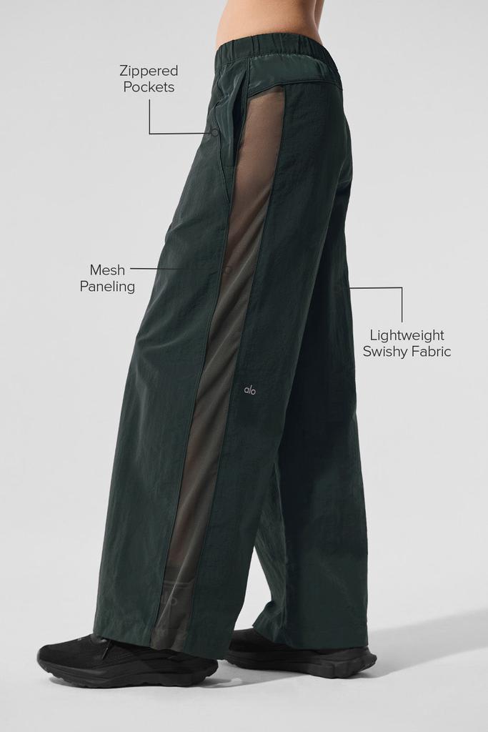 Alo High-Waist Origin Wide Leg Track Pant - Charcoal Green
