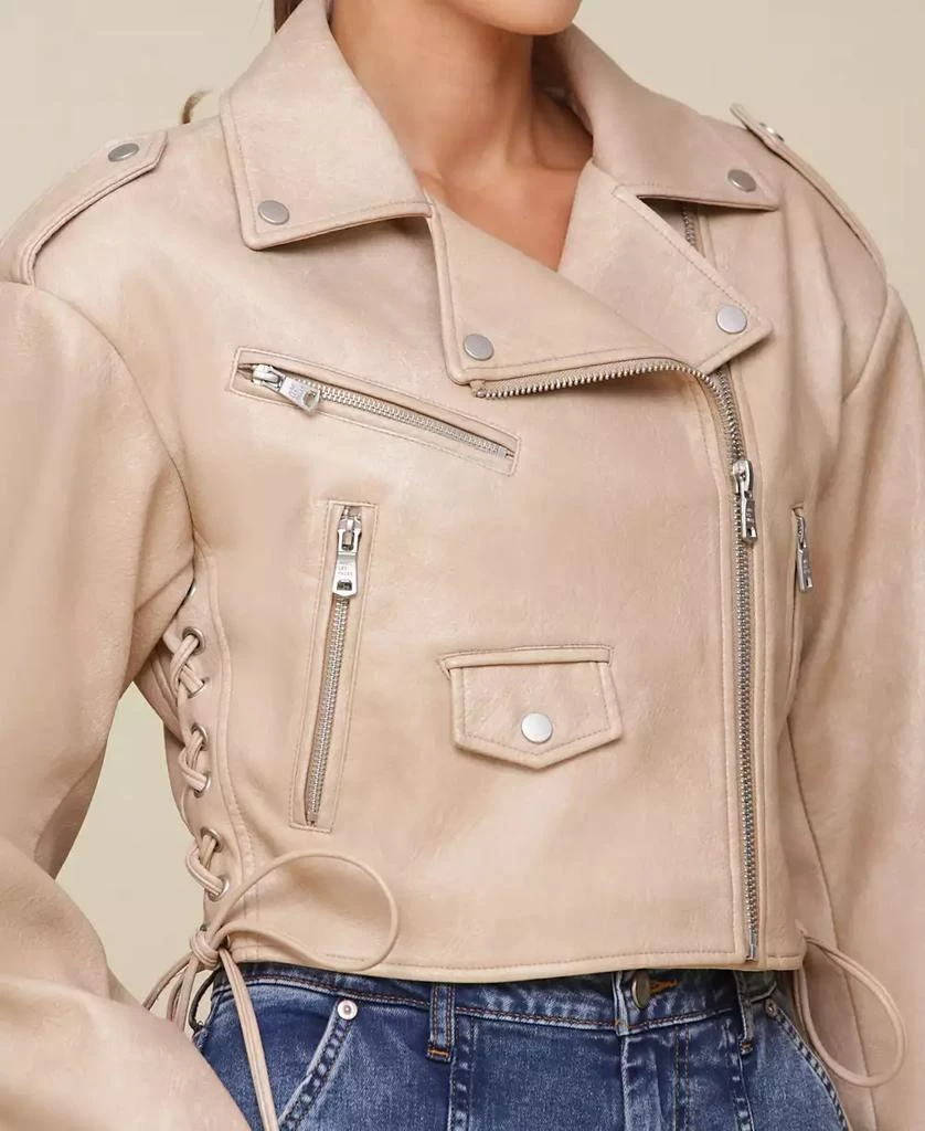 Avec Les Filles Women's Wide-Shoulder Cropped Biker Jacket 4