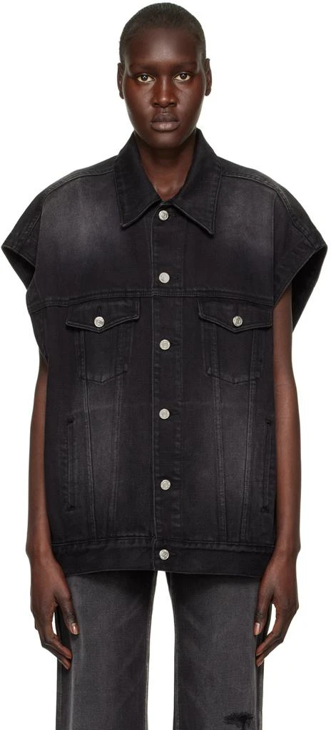 We11done Black Horror Movie Denim Vest