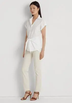 Ralph Lauren Tie Front Cotton Broadcloth Shirt 4