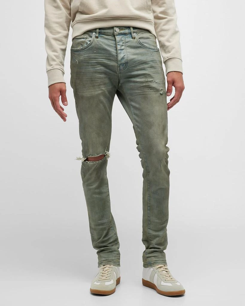 PURPLE Men's P001 Light Dirty Wax Skinny Jeans 4