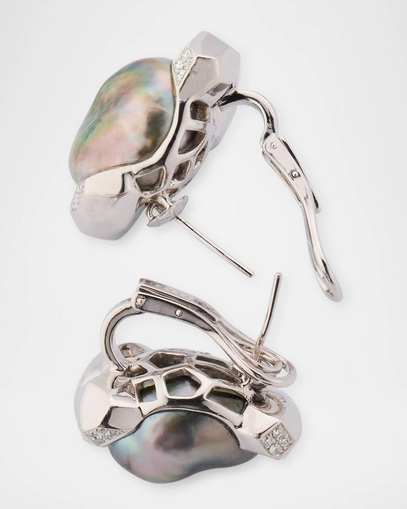 BELPEARL 18K White Gold Grey Tahitian Pearl Earrings with Diamonds 4