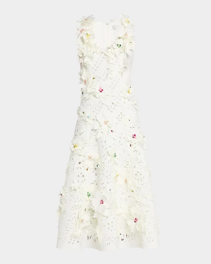 Badgley Mischka Sleeveless Cutout Floral Applique Midi Dress 1
