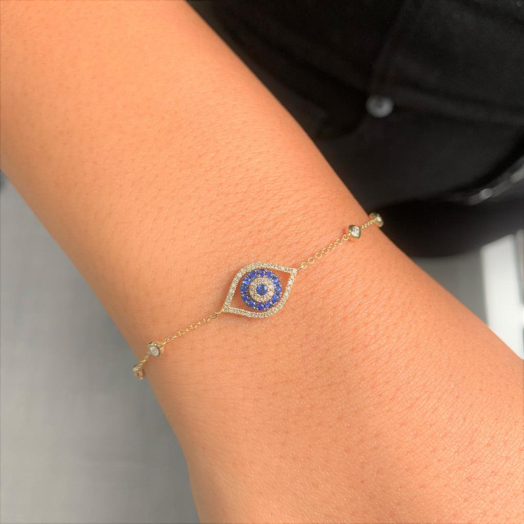 Sabrina Designs 14k Gold Sapphire & Diamond Evil Eye Bracelet