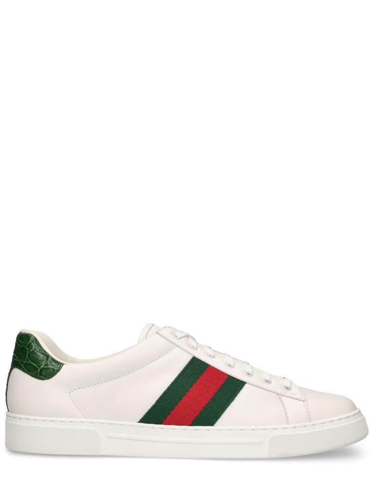 GUCCI 30mm Ace Web Detail Leather Sneakers