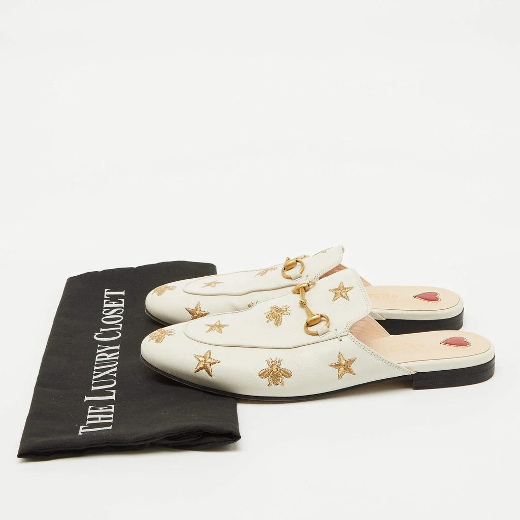 Gucci Gucci White Leather Bee and Star Embroidered Princetown Flat Mules Size 38 9
