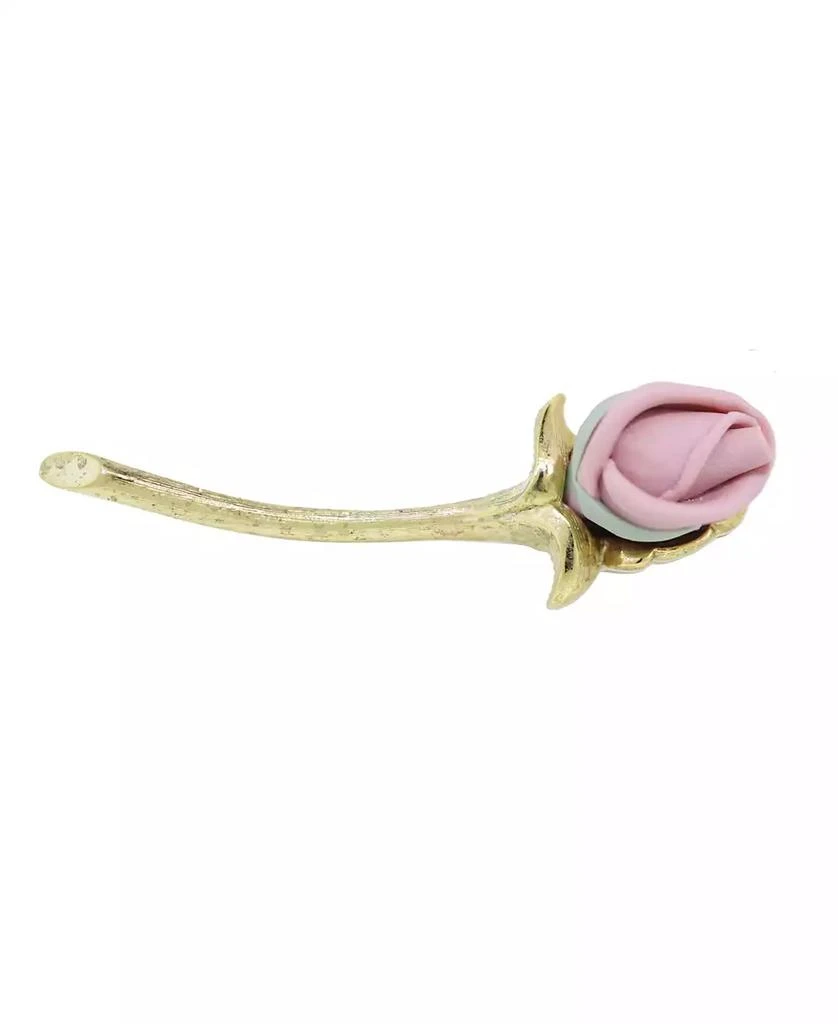 2028 Gold-Tone Pink Long Stem Genuine Porcelain Rose Pin 1