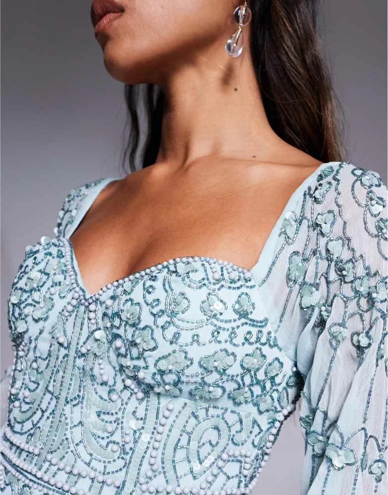 ASOS ASOS DESIGN fluted sleeve maxi dress with placement embellishment in  aqua blue - Dresses & Skirts - Free Shipping - BeyondStyle