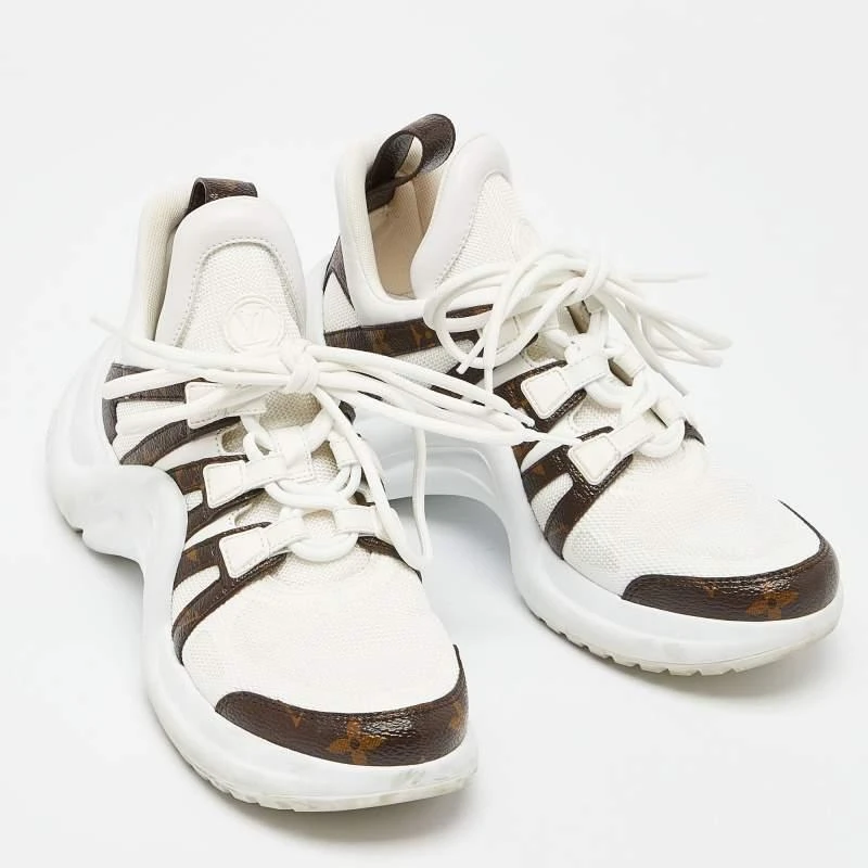 Louis Vuitton Louis Vuitton White Mesh and Monogram Canvas Archlight Sneakers Size 37 4