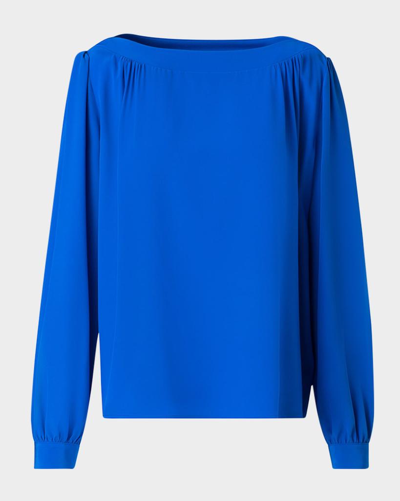 Akris Boat-Neck Long-Sleeve Silk Crepe Blouse