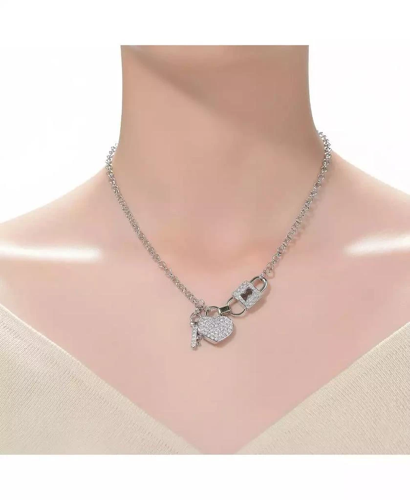Genevive Teens Sterling Silver Clear CZ Heart 
Padlock Charm Necklace 2