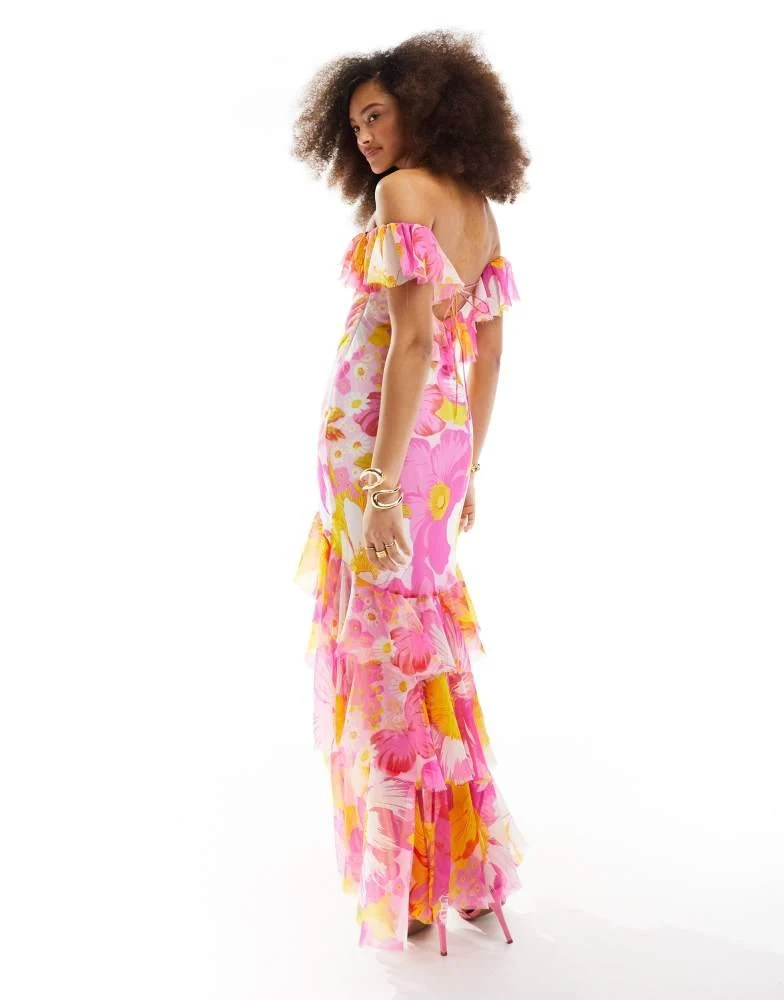 ASOS ASOS DESIGN bardot high low maxi dress with raw edge in bold floral print 4